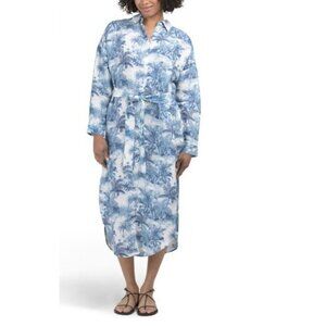 Tommy Bahama Womens Blue Linen Blend Tropical Cover Up Shirt Dress Swim Sz M New